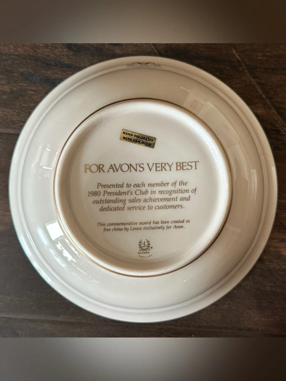 1980 Lenox bowl AVON Presidents Club 24 karat trimmed gold